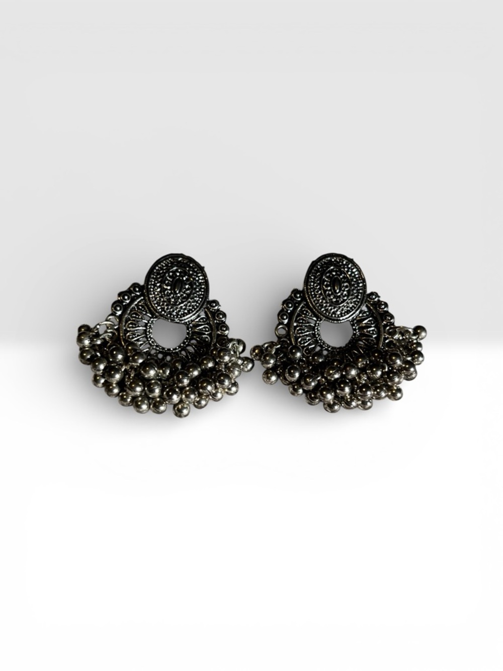 Silver-Tone Beaded Chandbali Earrings - Women Jewelry